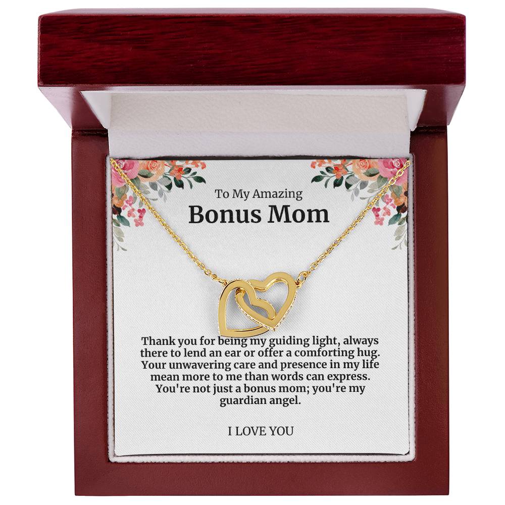 To My Amazing Bonus Mom Double Hearts Necklace