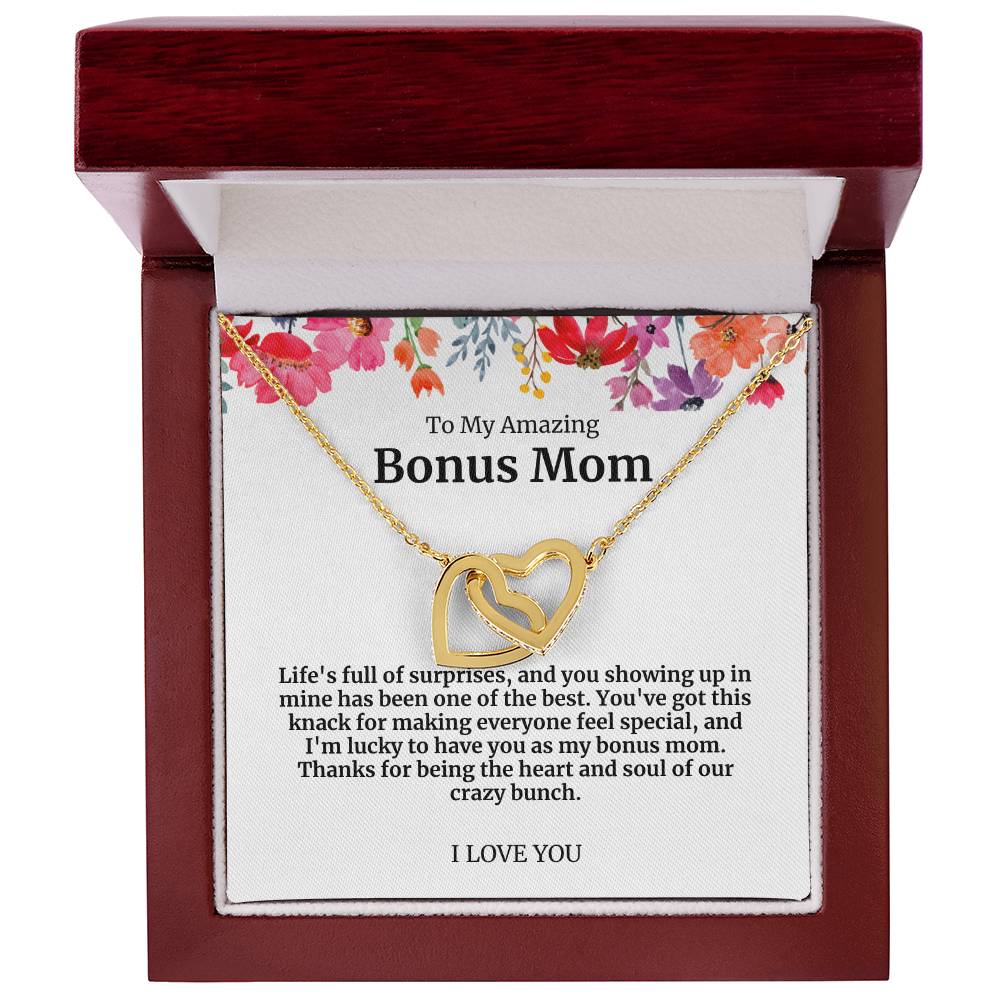 To My Amazing Bonus Mom Double Hearts Necklace