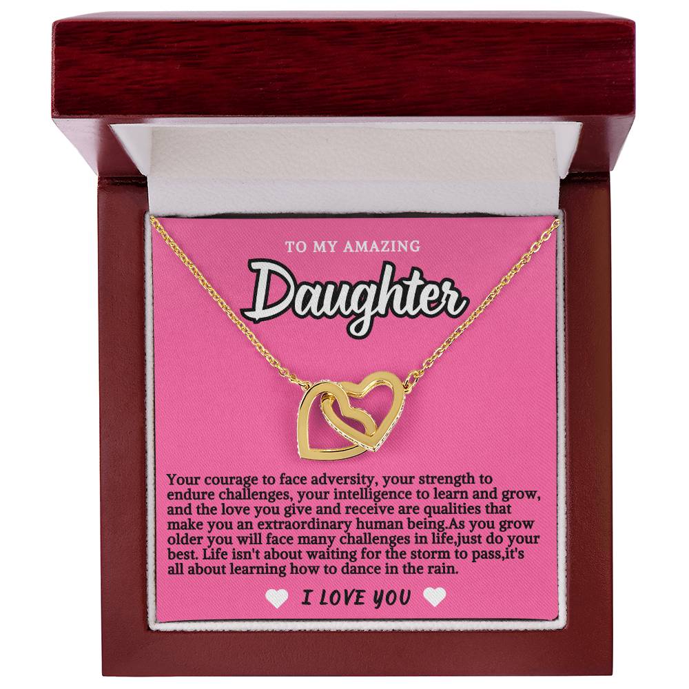 Pink Design Daughter Hearts Necklace