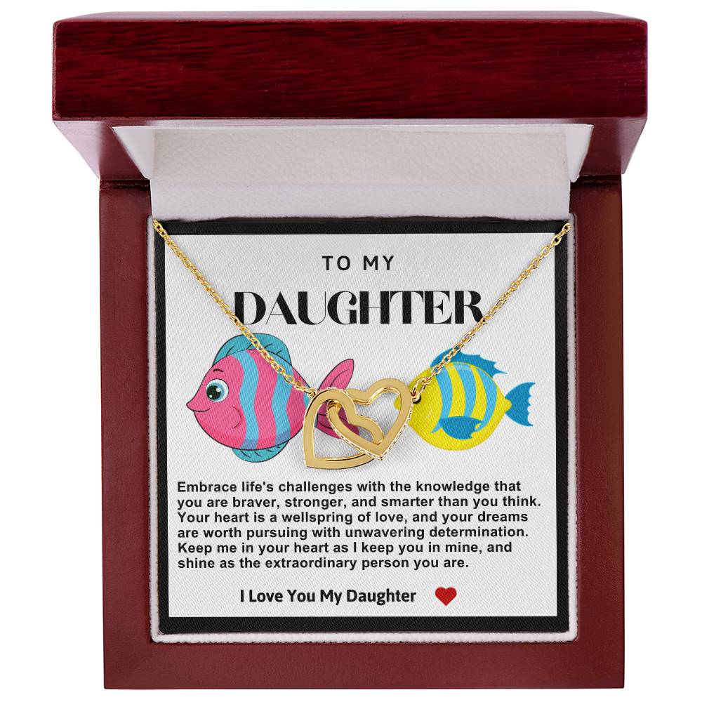 Daughter Double Heart Necklace- Fish