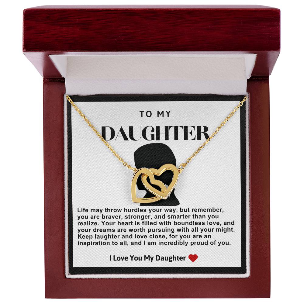 Daughter Double Heart Necklace- Braided Hair