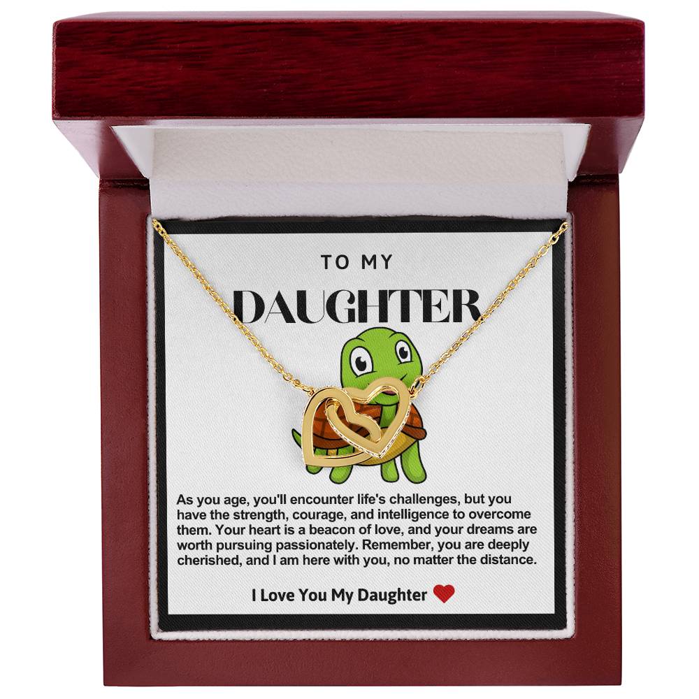 Daughter Double Heart Necklace- Turtle