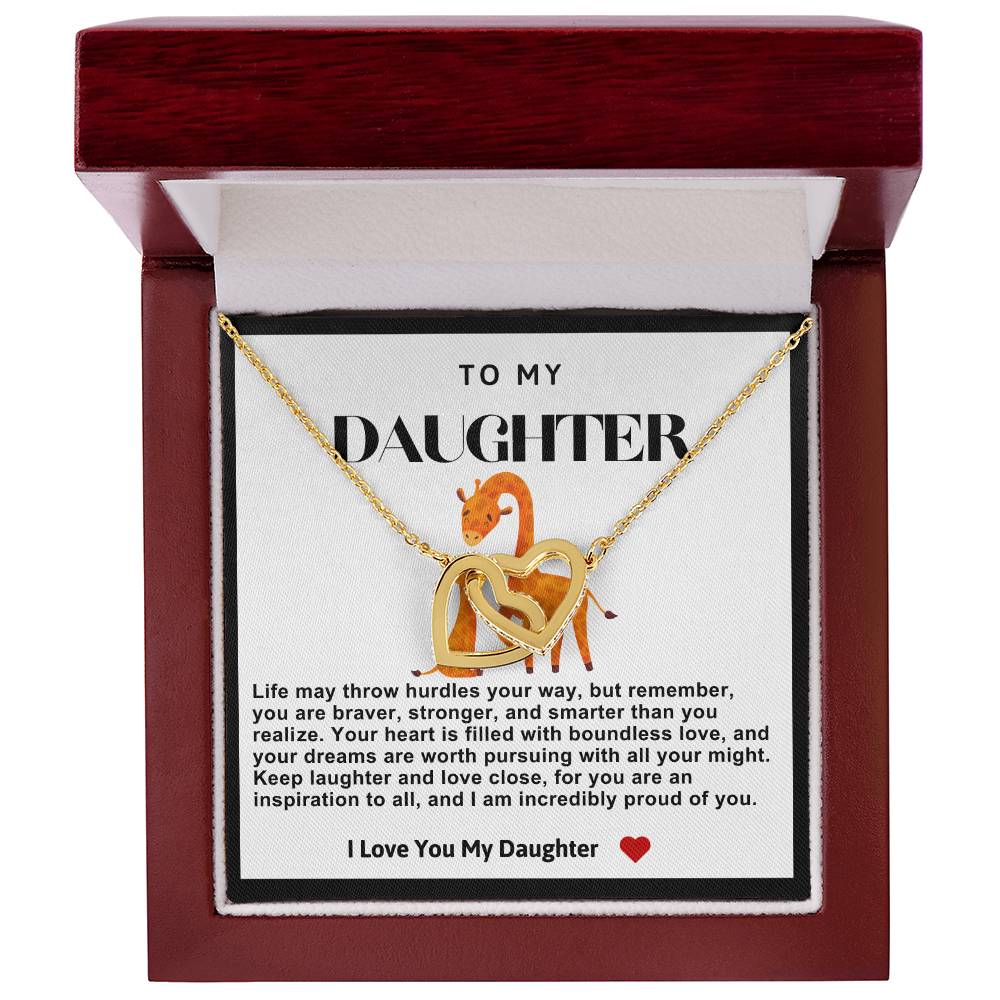 Daughter Double Heart Necklace- Giraffe