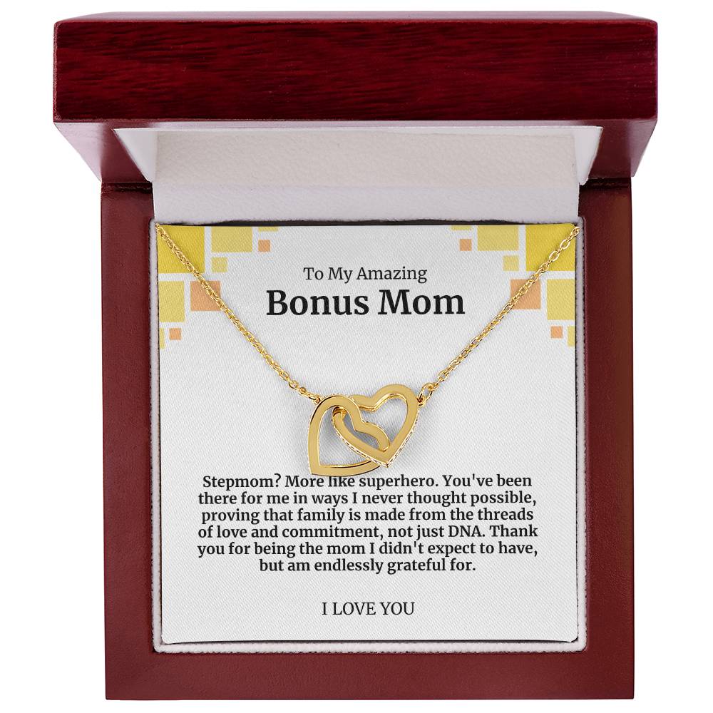 To My Amazing Bonus Mom Double Hearts Necklace