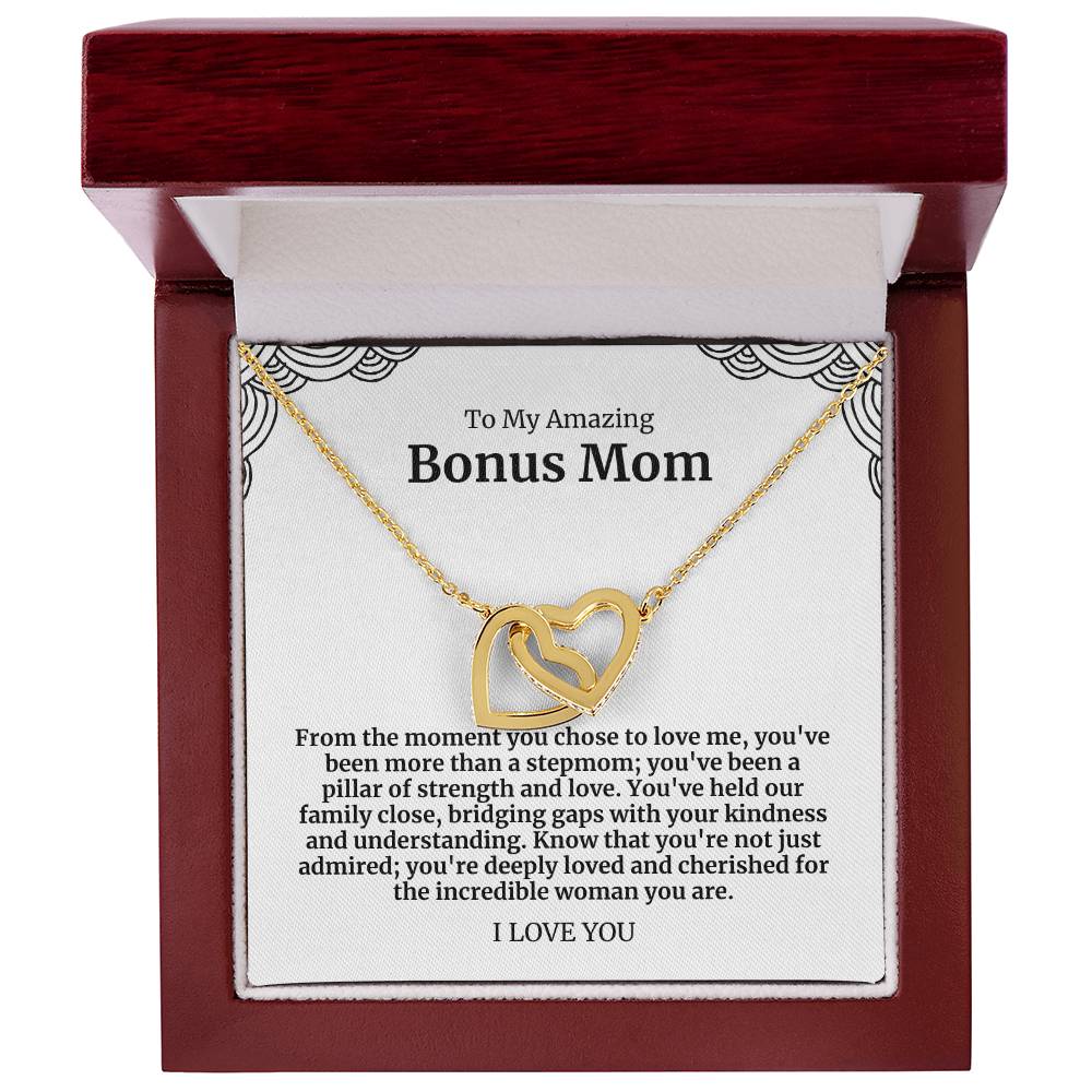 To My Amazing Bonus Mom Double Hearts Necklace