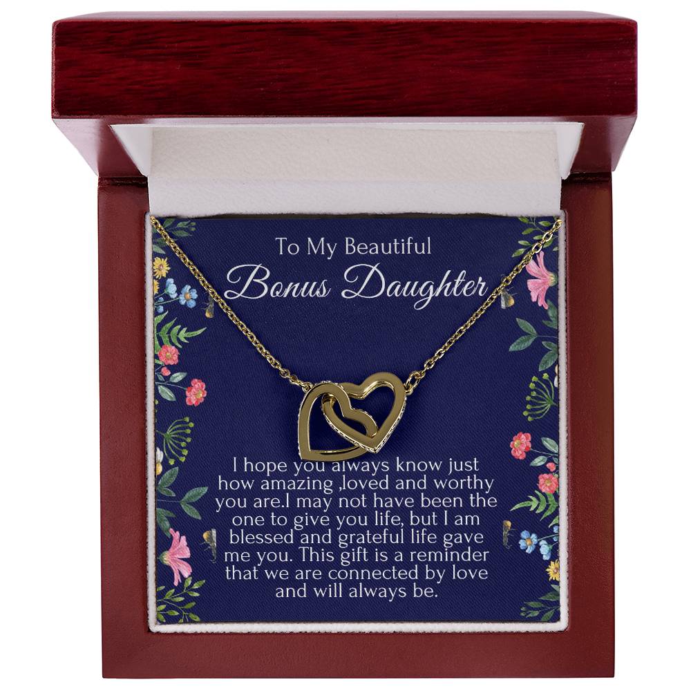 To My Beautiful Bonus Daughter Heart Necklace