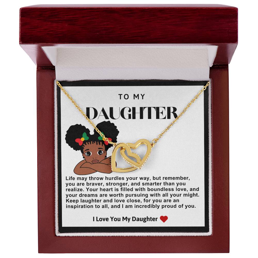 Daughter Double Heart Necklace- Afro Puffs