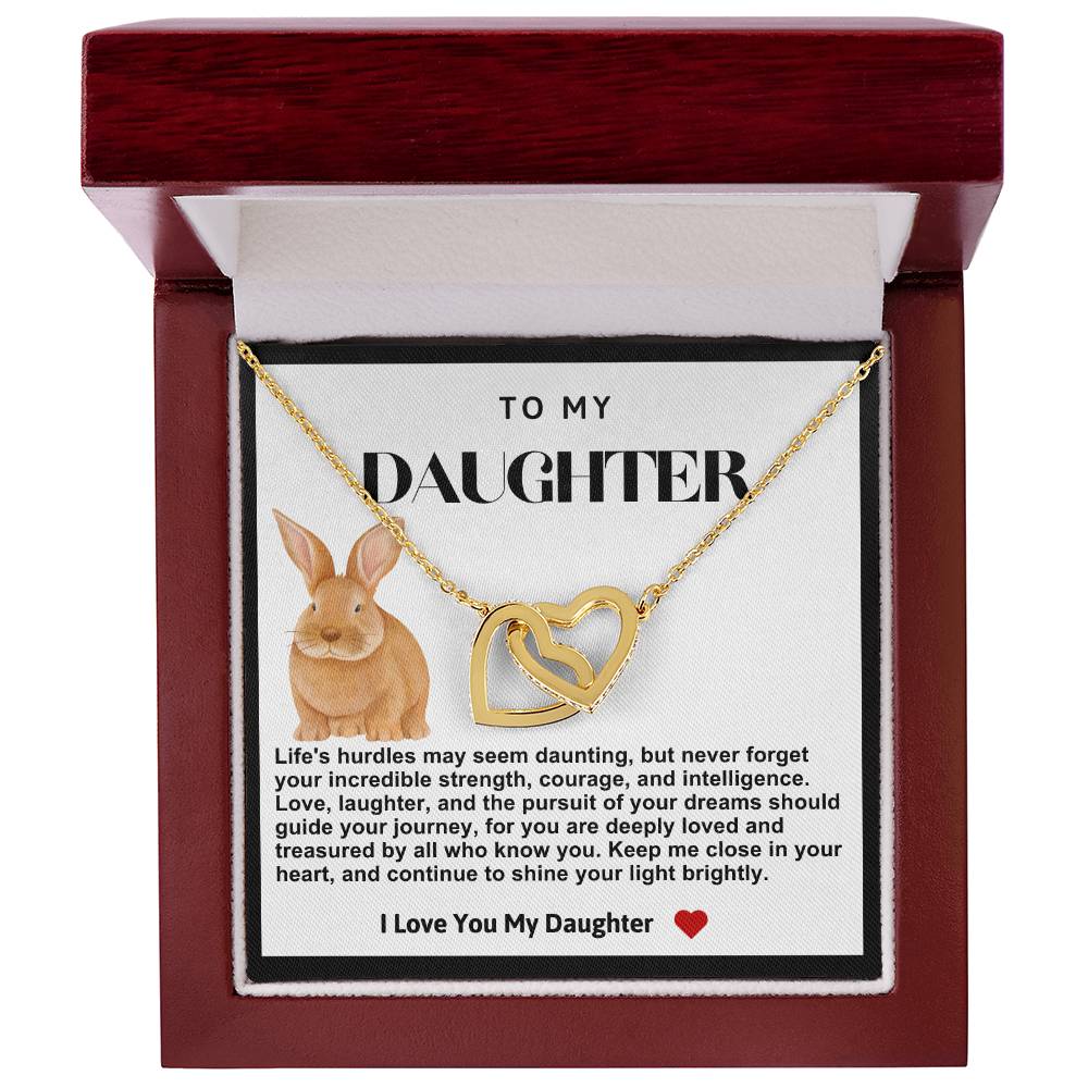 Daughter Double Heart Necklace- Rabbit