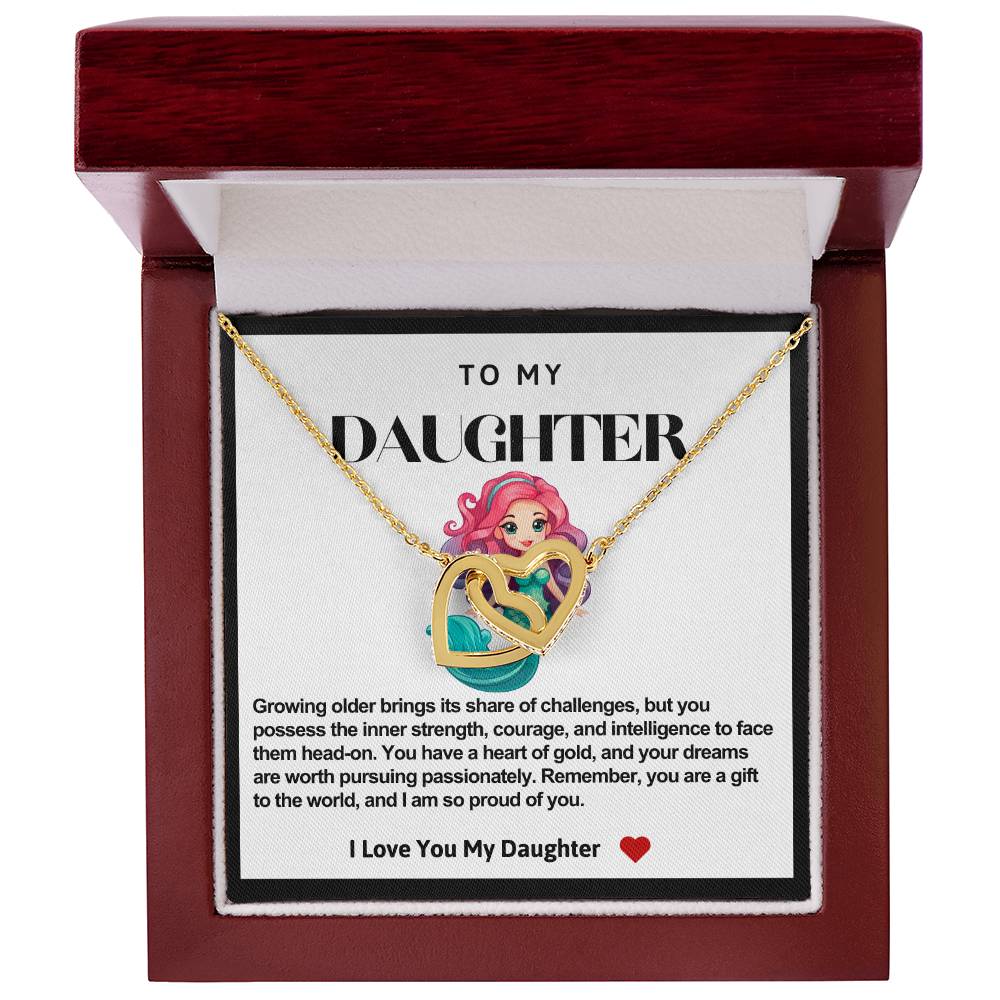 Daughter Double Heart Necklace- Mermaid