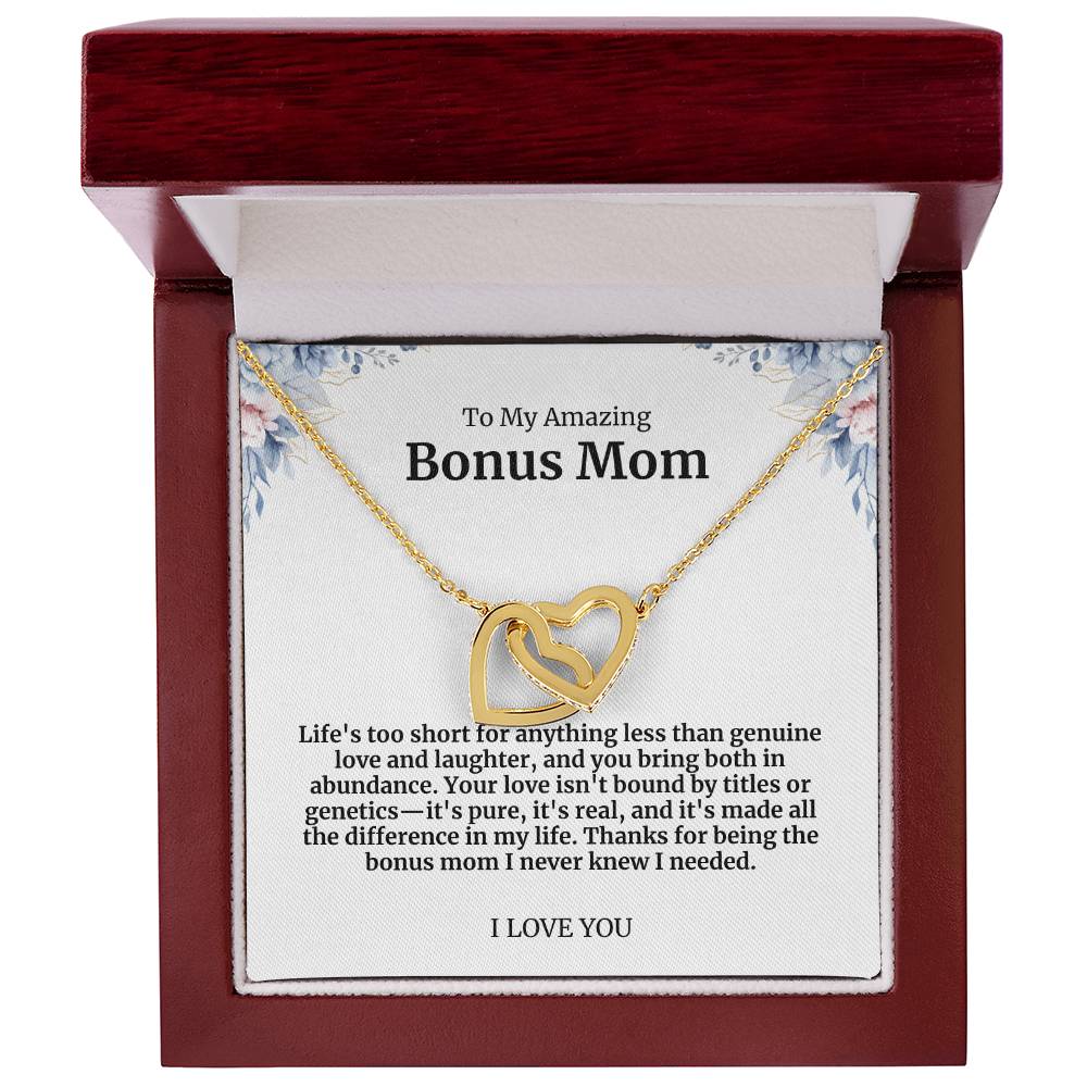 To My Amazing Bonus Mom Double Hearts Necklace