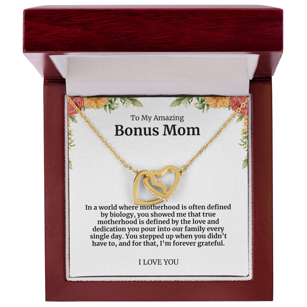 To My Amazing Bonus Mom Double Hearts Necklace