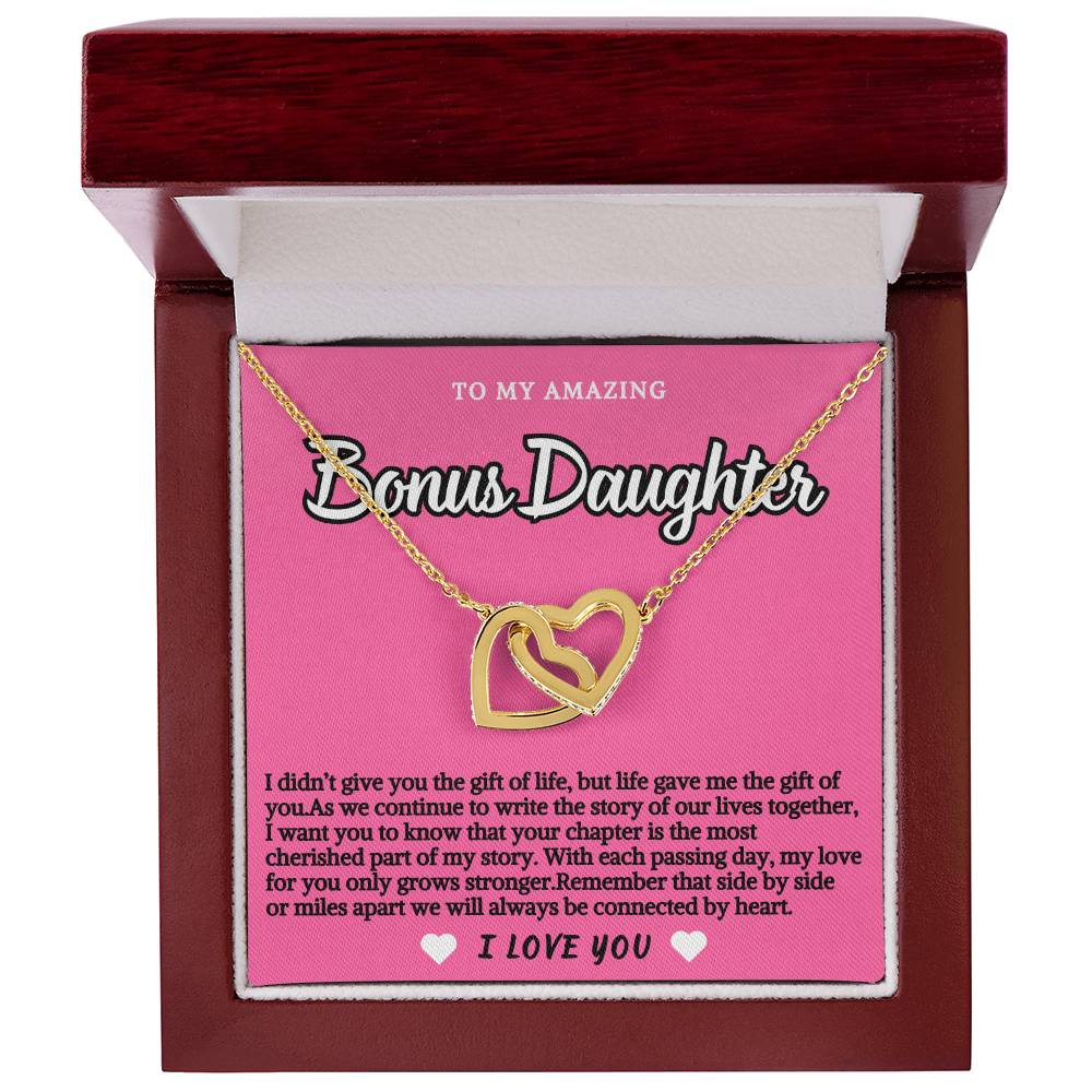 Bonus Daughter Pink Design Hearts Necklace