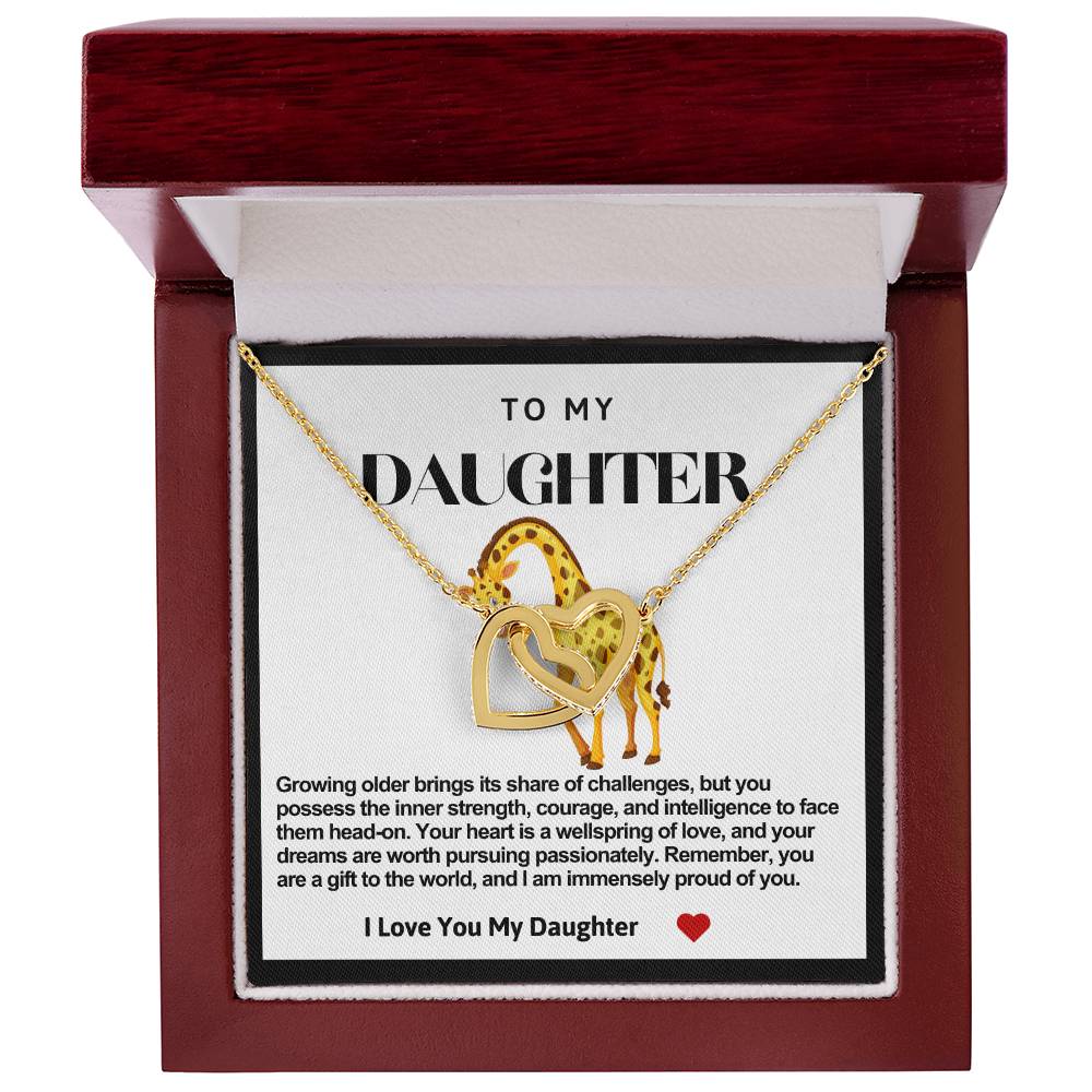 Daughter Double Heart Necklace- Giraffe