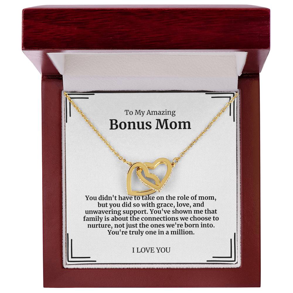 To My Amazing Bonus Mom Double Hearts Necklace