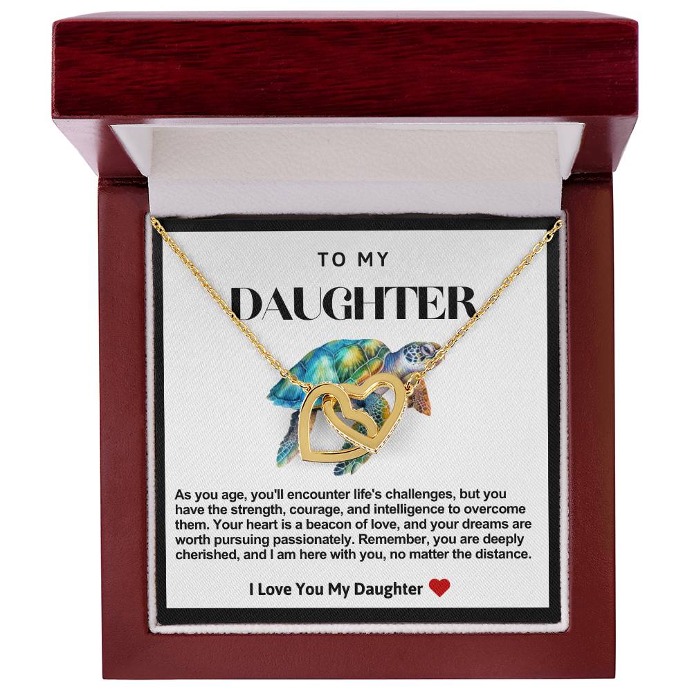 Daughter Double Heart Necklace- Sea Turtle