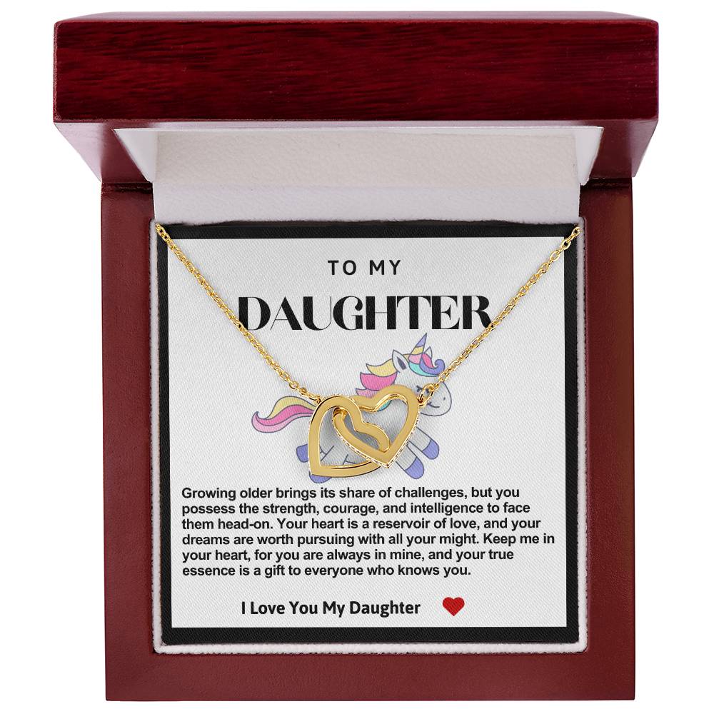 Daughter Double Heart Necklace-Blue Unicorn