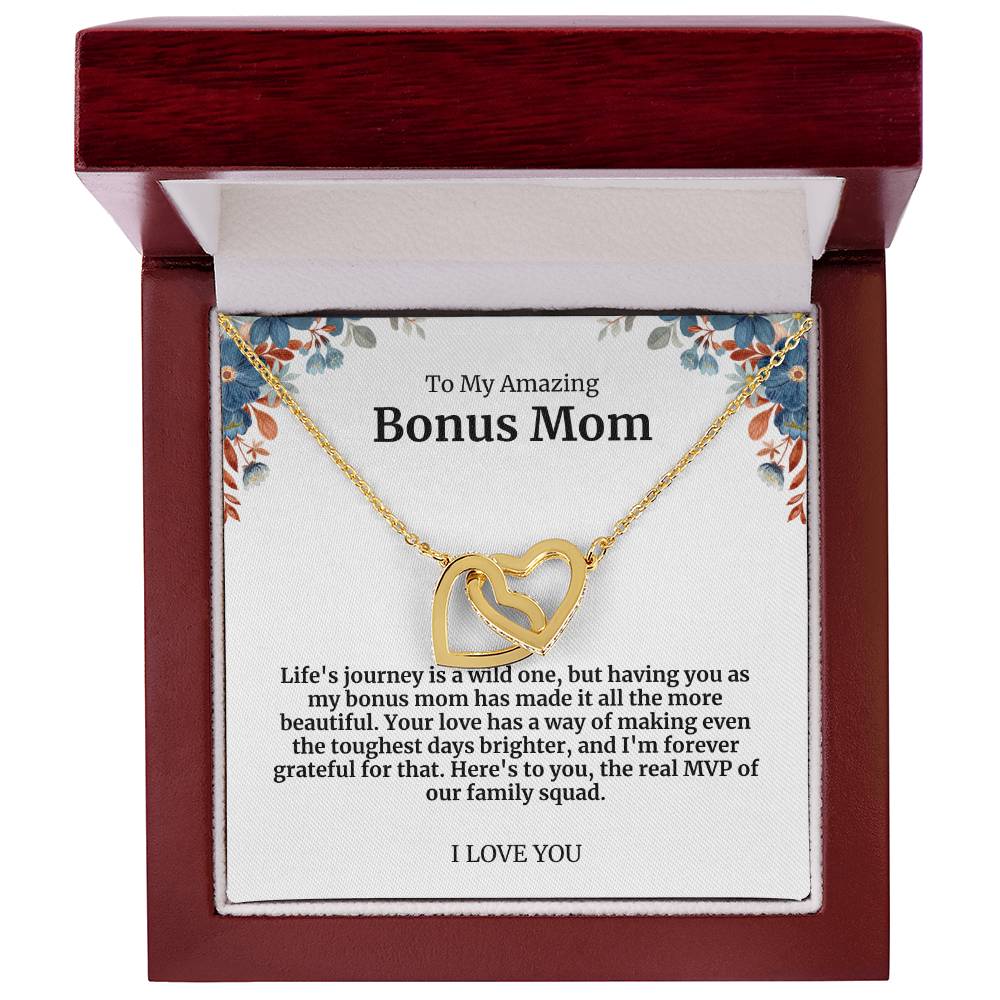 To My Amazing Bonus Mom Double Hearts Necklace