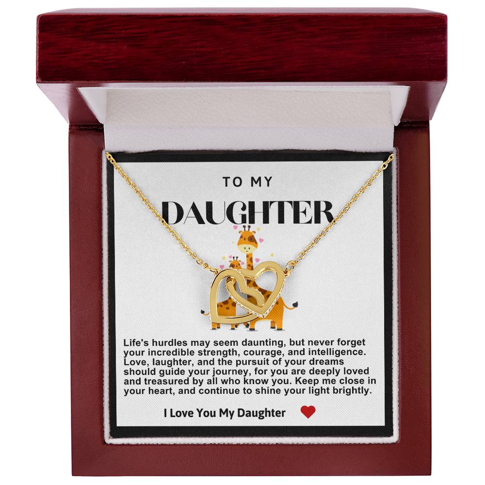 Daughter Double Heart Necklace- Giraffe