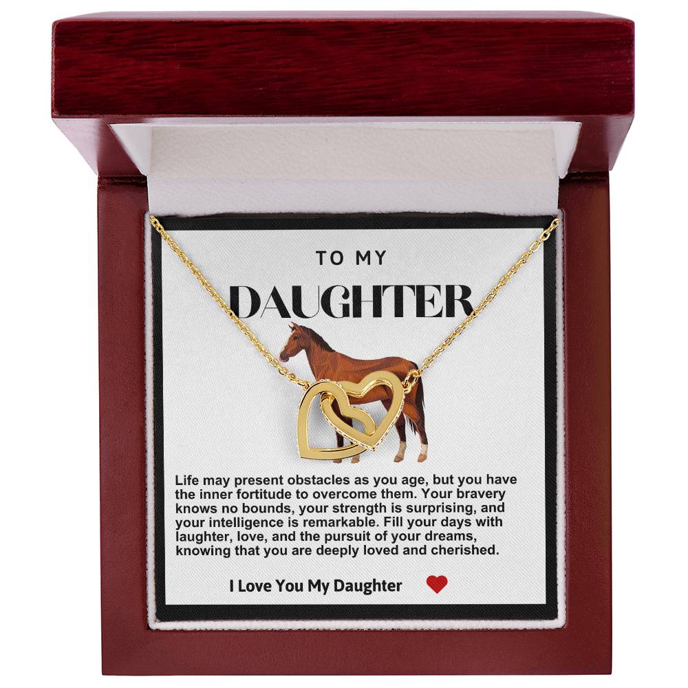 Daughter Double Heart Necklace- Horse