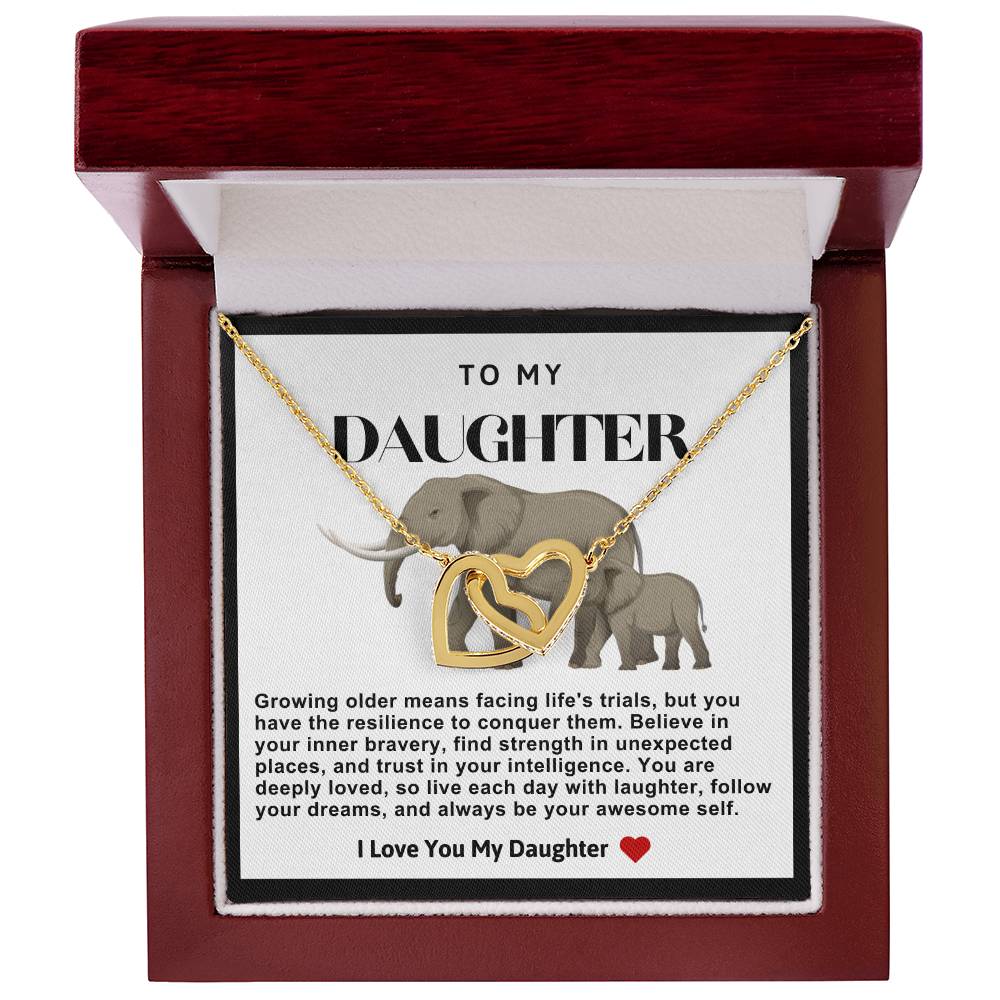 Daughter Double Heart Necklace- Elephant