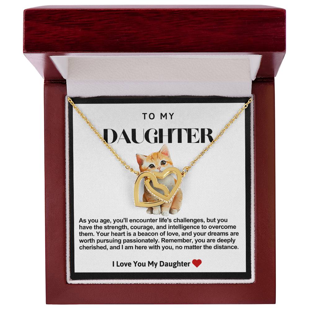 Daughter Double Heart Necklace- Kitten