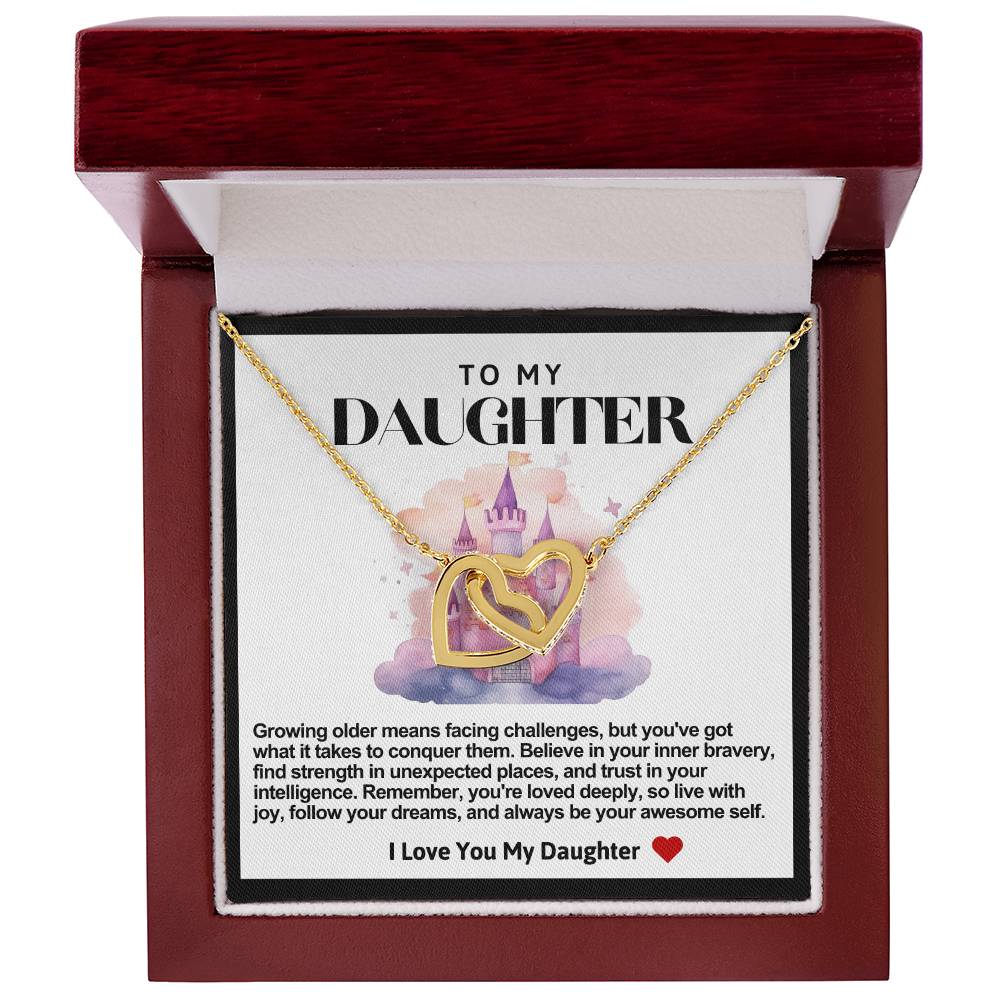 Daughter Double Heart Necklace- Pink Castle