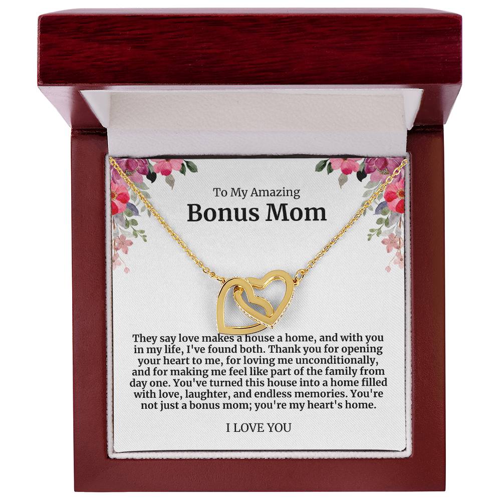 To My Amazing Bonus Mom Double Hearts Necklace