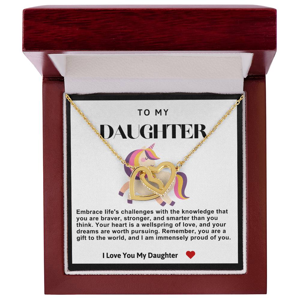 Daughter Double Heart Necklace-Unicorn