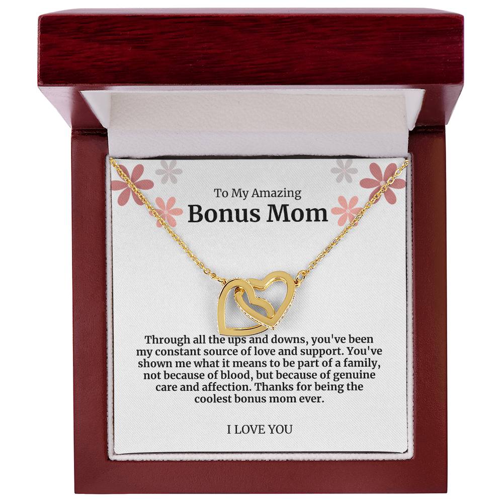 To My Amazing Bonus Mom Double Hearts Necklace