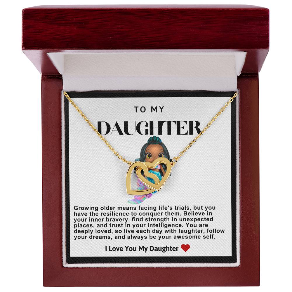 Daughter Double Heart Necklace- Mermaid