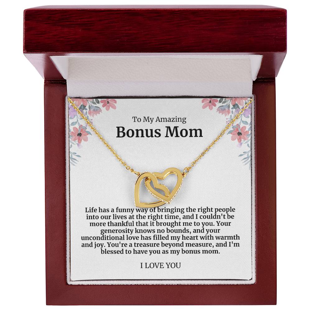 To My Amazing Bonus Mom Double Hearts Necklace