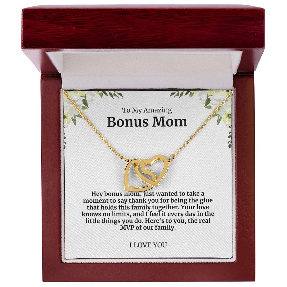 To My Amazing Bonus Mom Double Hearts Necklace