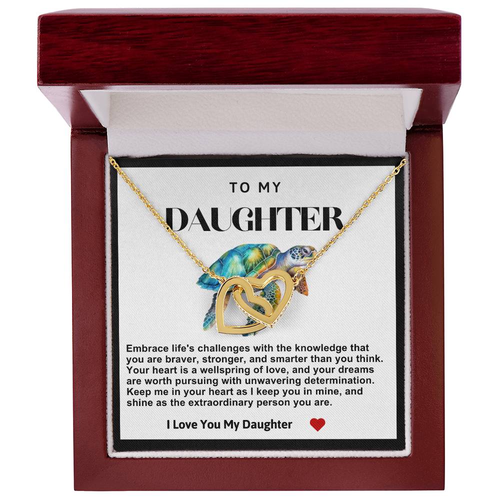 Daughter Double Heart Necklace-Sea Turtle