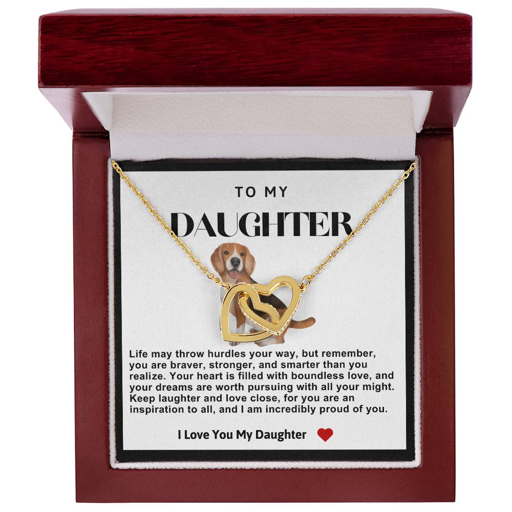 Daughter Double Heart Necklace- Puppy