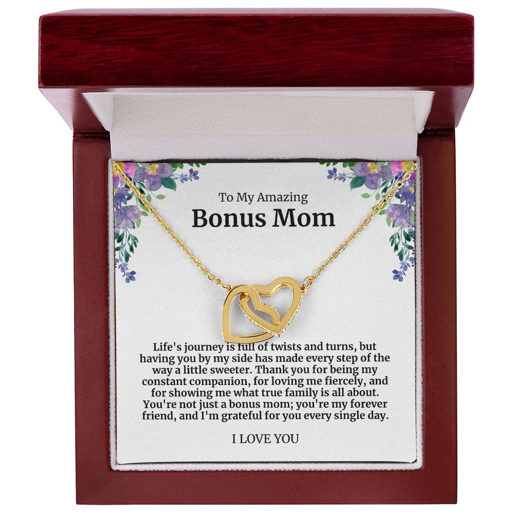 To My Amazing Bonus Mom Double Hearts Necklace