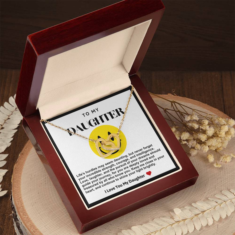 Daughter Double Heart Necklace- Yellow Smiley Face