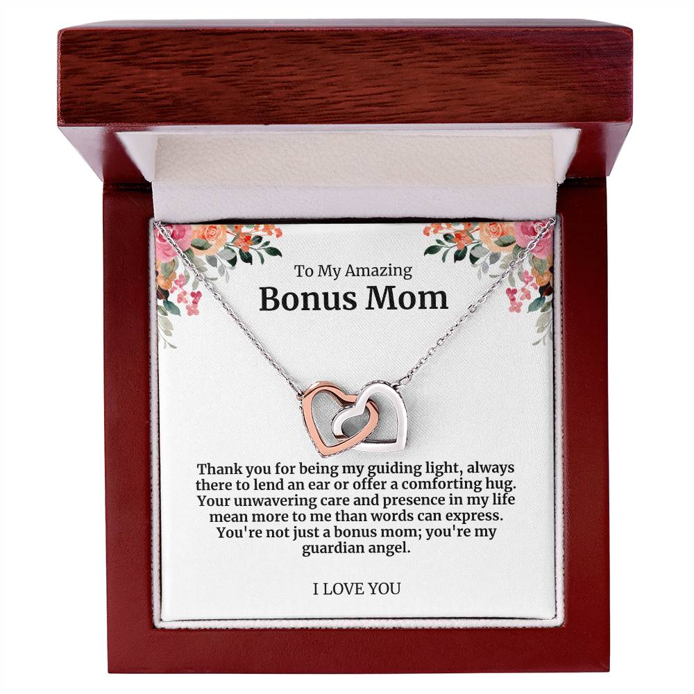 To My Amazing Bonus Mom Double Hearts Necklace