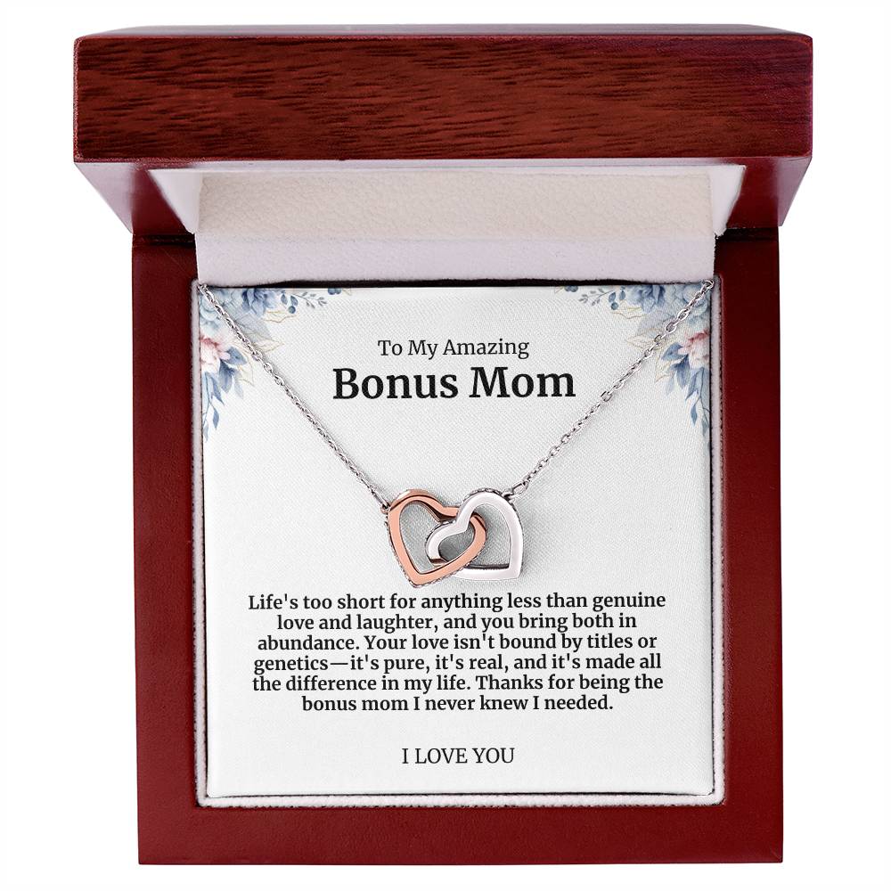 To My Amazing Bonus Mom Double Hearts Necklace