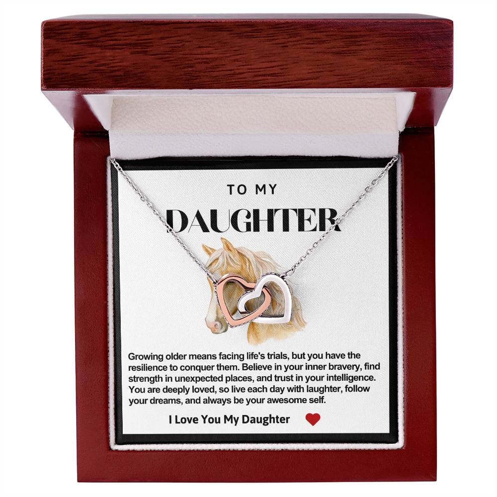 Daughter Double Heart Necklace-Horse