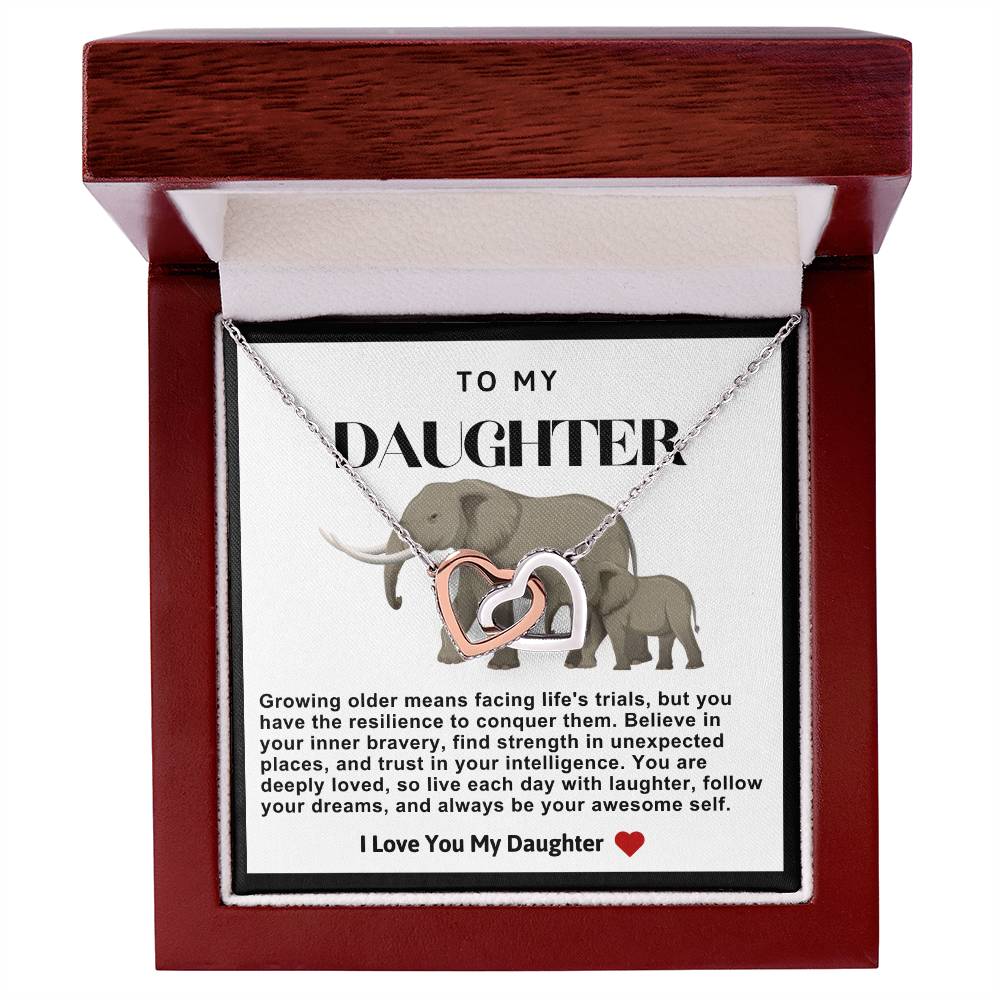 Daughter Double Heart Necklace- Elephant