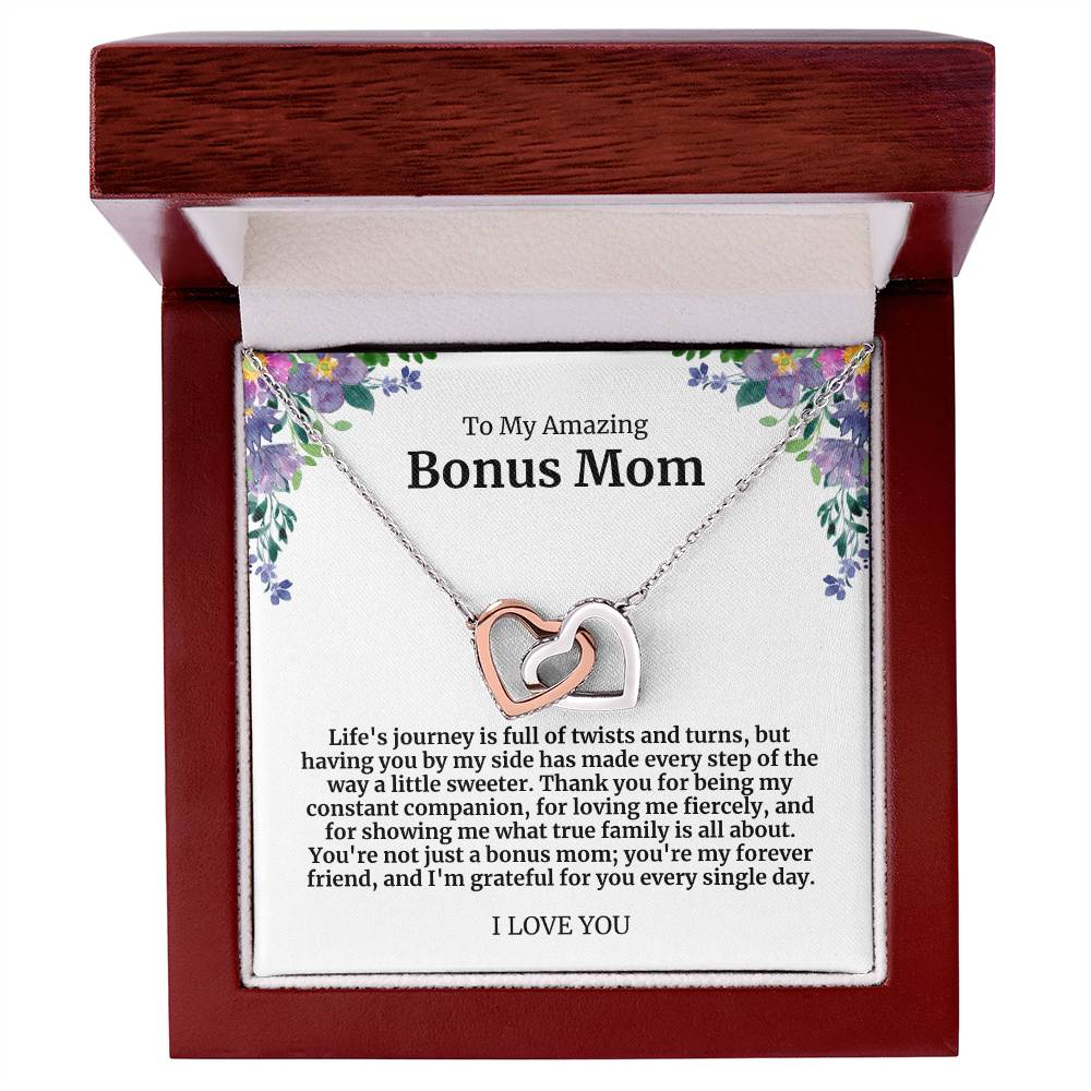 To My Amazing Bonus Mom Double Hearts Necklace