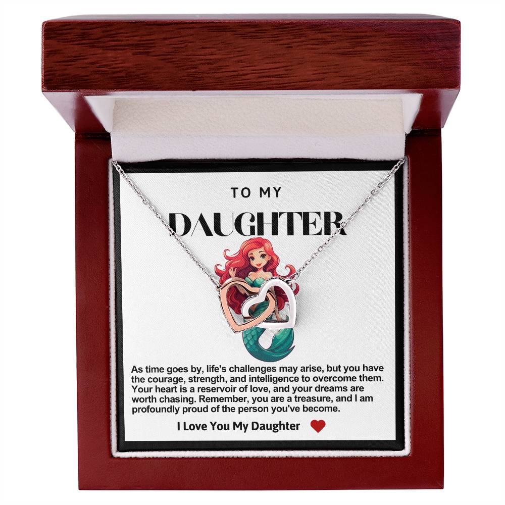 Daughter Double Heart Necklace- Mermaid