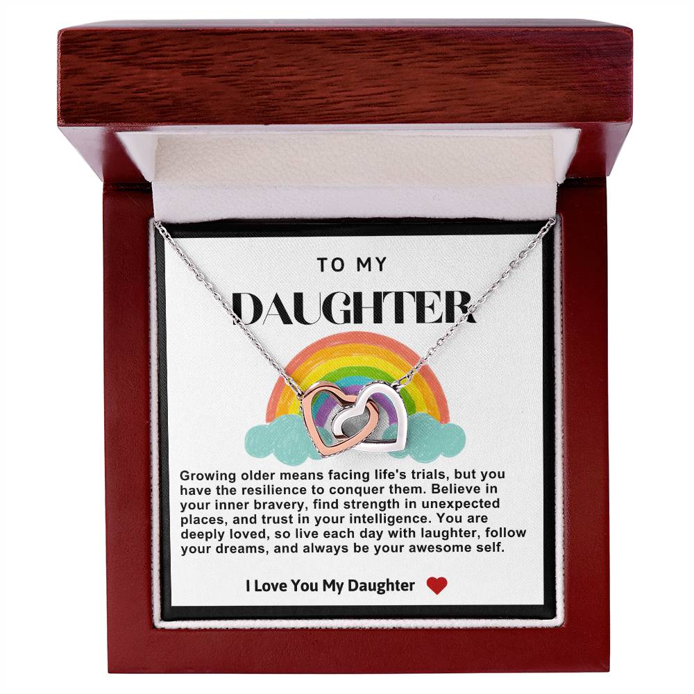 Daughter Double Heart Necklace- Rainbow