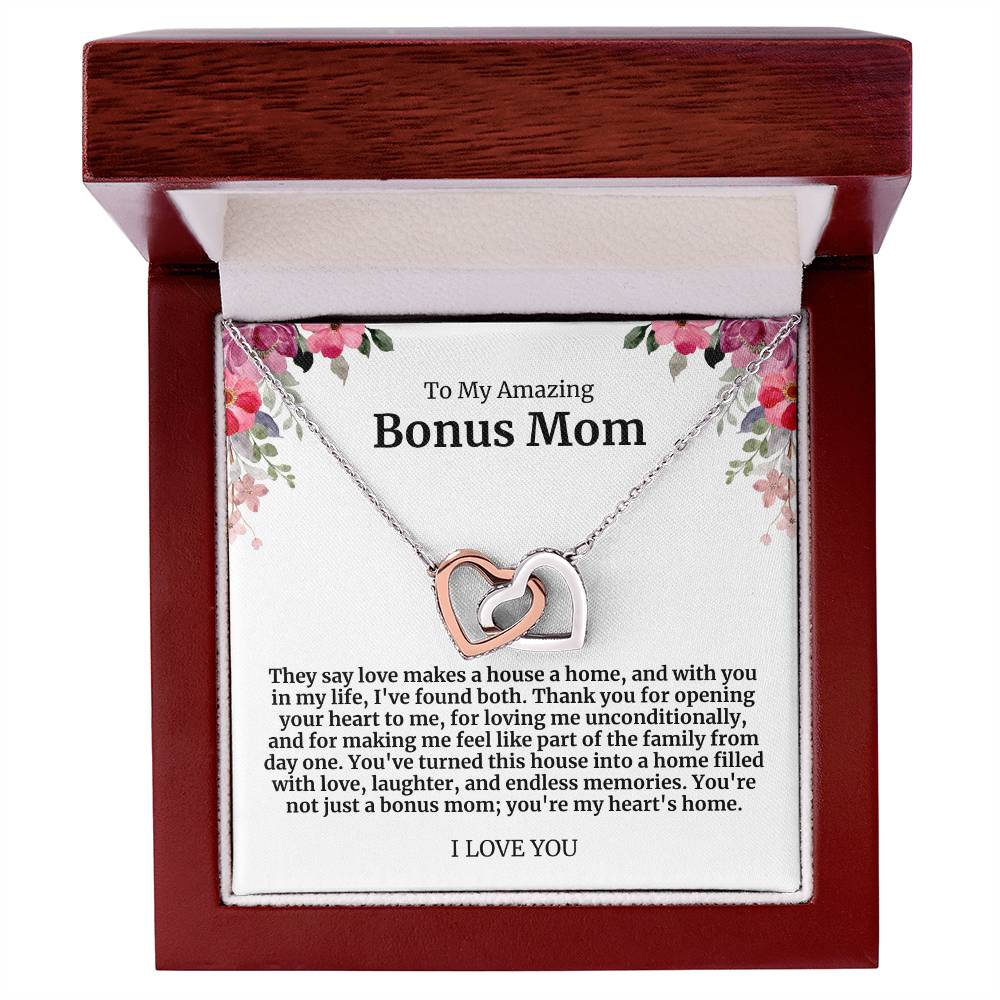 To My Amazing Bonus Mom Double Hearts Necklace