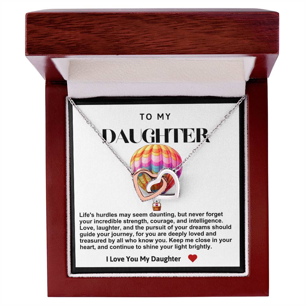 Daughter Double Heart Necklace- Hot Air Balloon