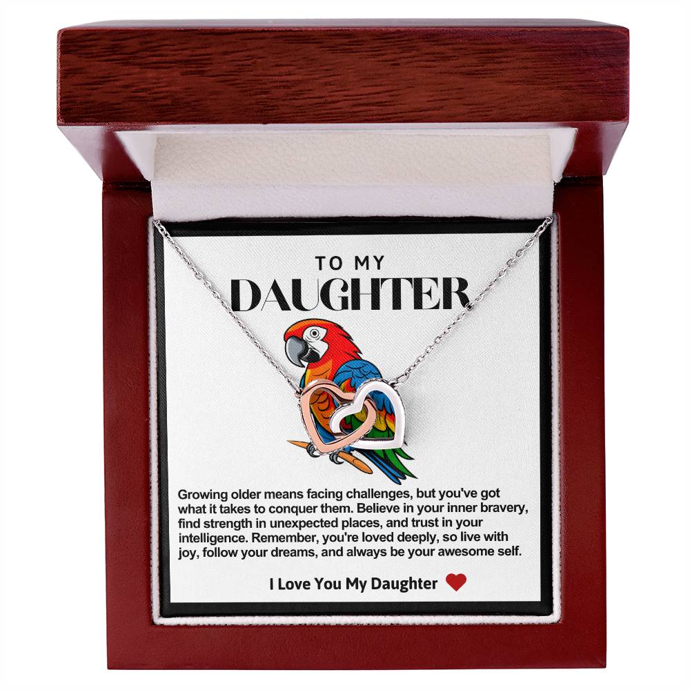 Daughter Double Heart Necklace -Parrot