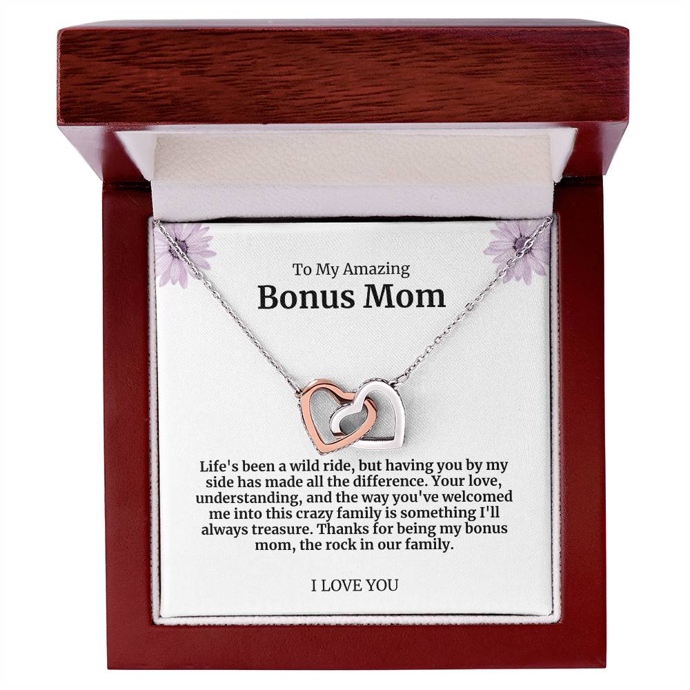 To My Amazing Bonus Mom Double Hearts Necklace