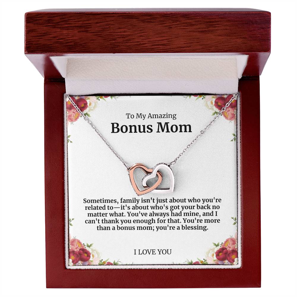 To My Amazing Bonus Mom Double Hearts Necklace