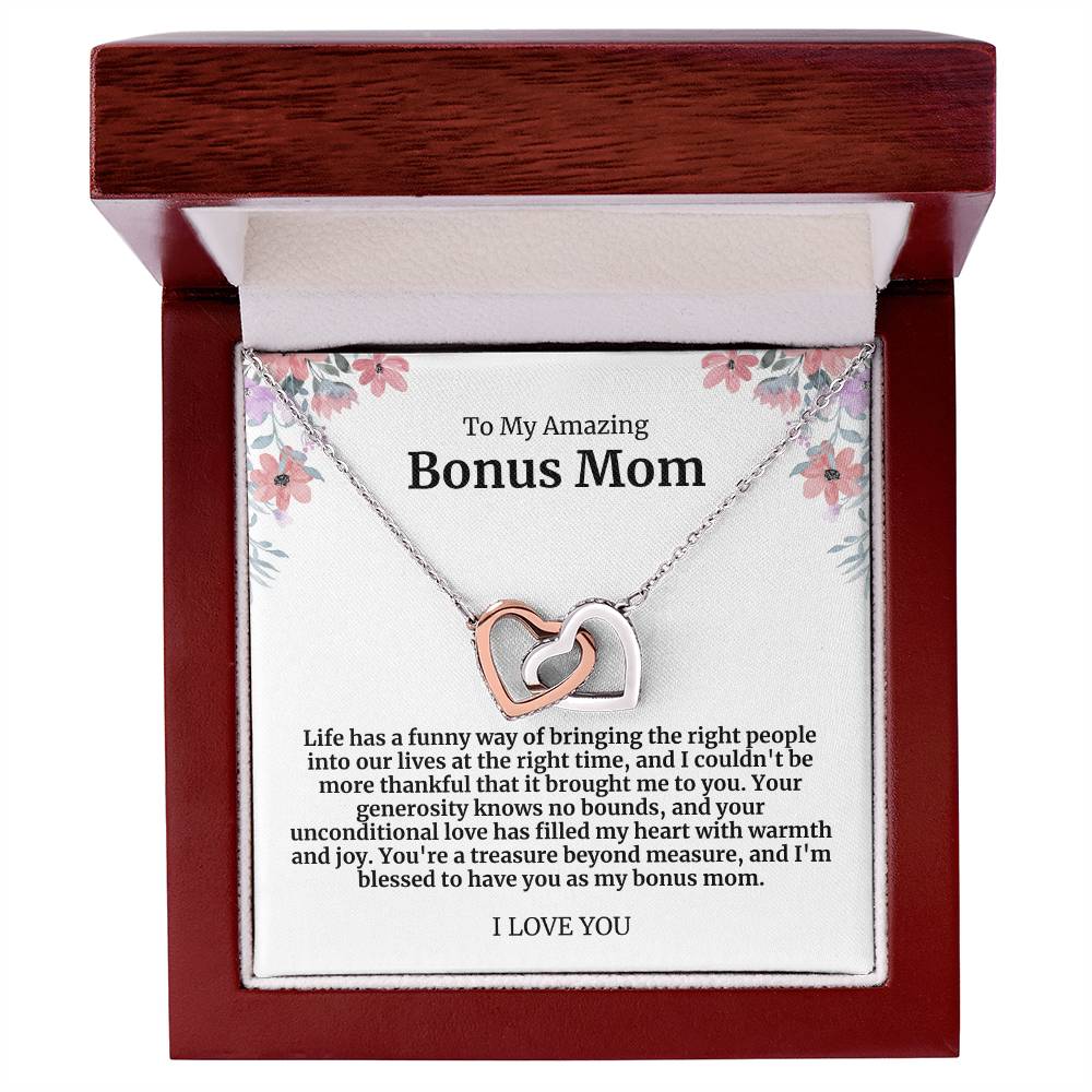 To My Amazing Bonus Mom Double Hearts Necklace