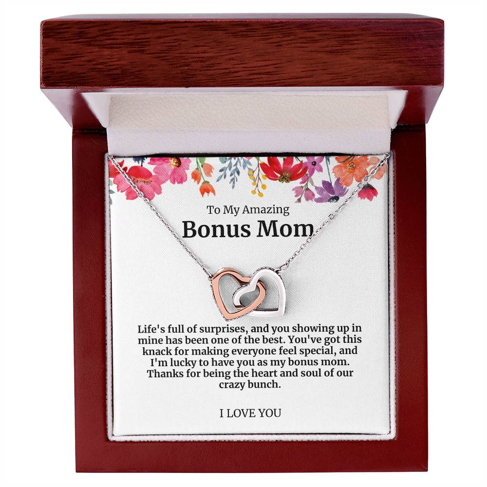 To My Amazing Bonus Mom Double Hearts Necklace